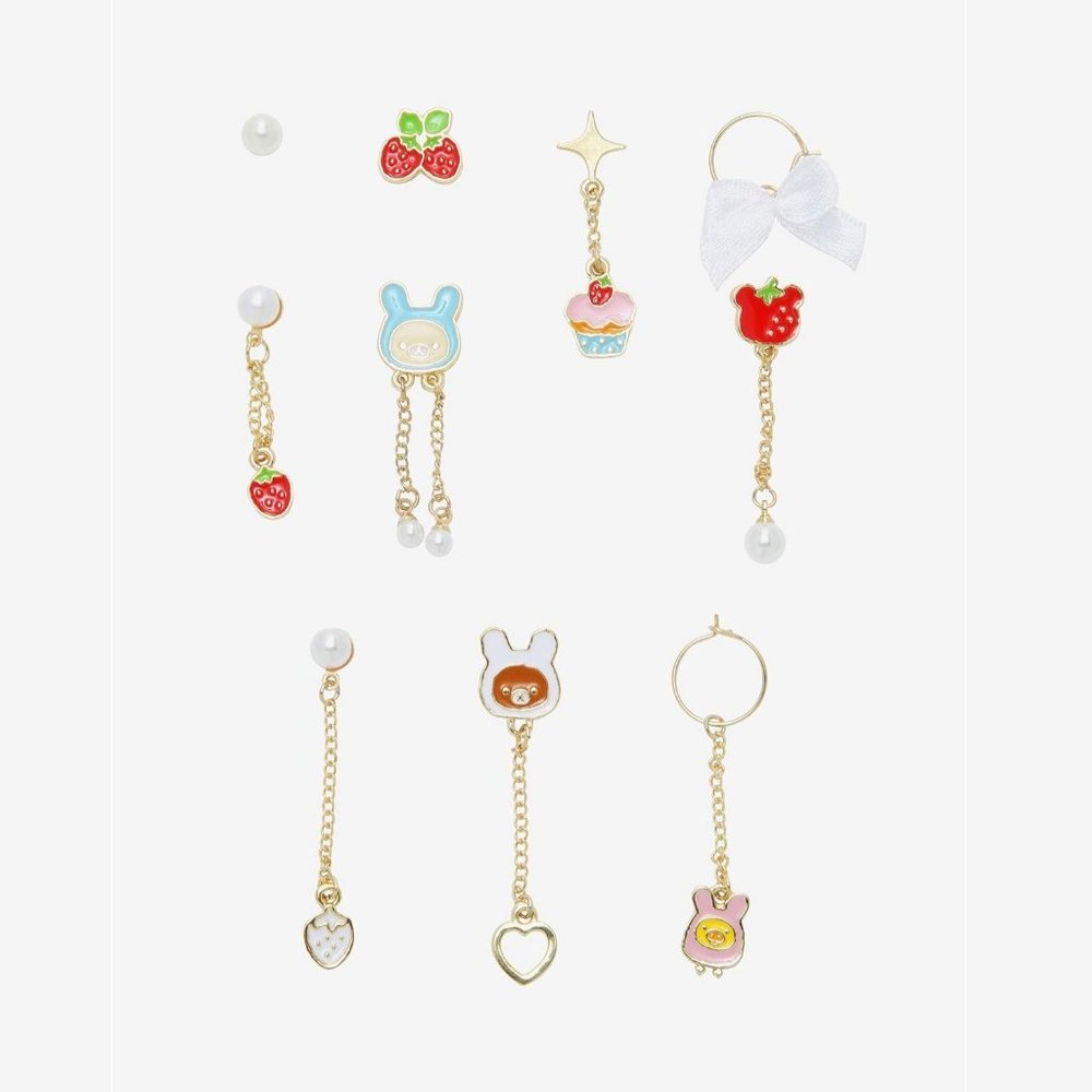 Sanrio Hello Kitty Rilakkuma Bunny & Strawberry Mismatch Earring Set